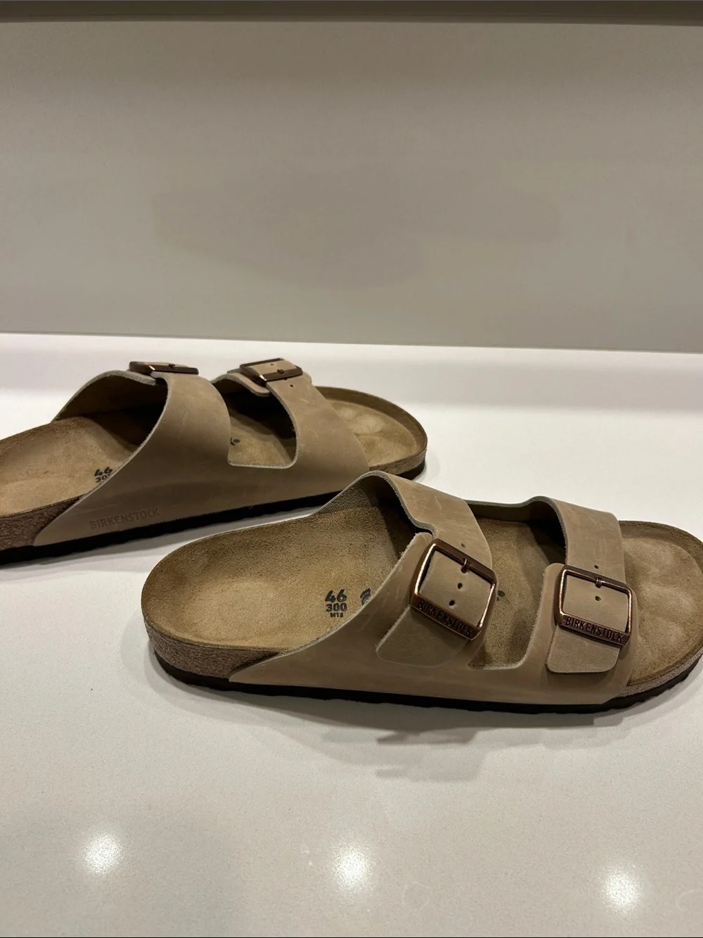 Birkenstock Arizona Suede Double Strap Sandals in Beige Brown EU 46